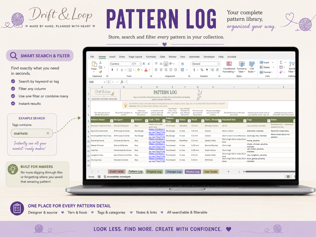 Crochet Pattern Tracker - A Personal Database for Your Crochet Patterns, Projects, Changes & Photos