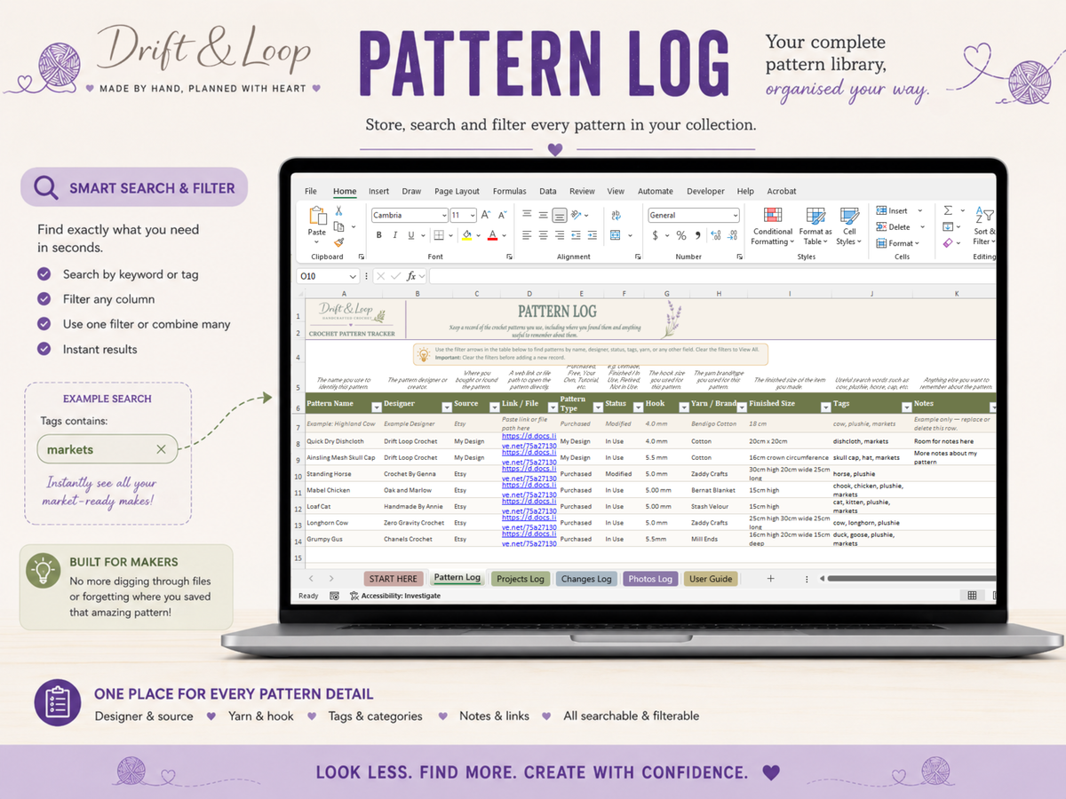 Crochet Pattern Tracker - A Personal Database for Your Crochet Patterns, Projects, Changes & Photos