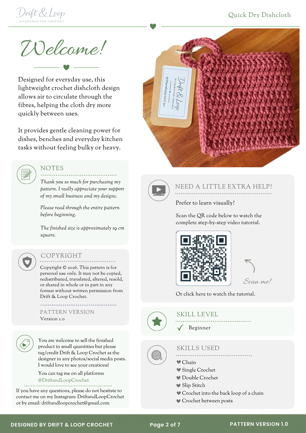 Quick Dry Crochet Dishcloth Pattern | Beginner Friendly PDF (Instant Download)