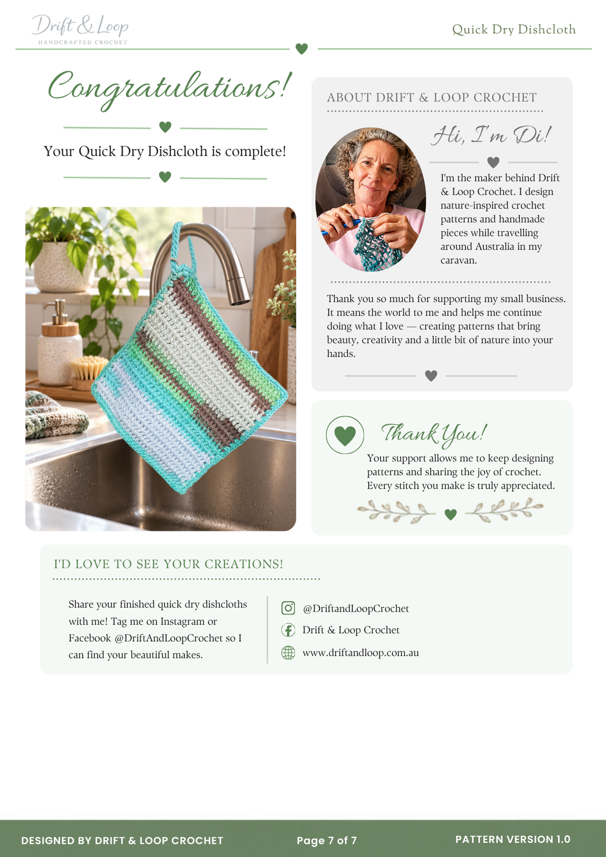 Quick Dry Crochet Dishcloth Pattern | Beginner Friendly PDF (Instant Download)