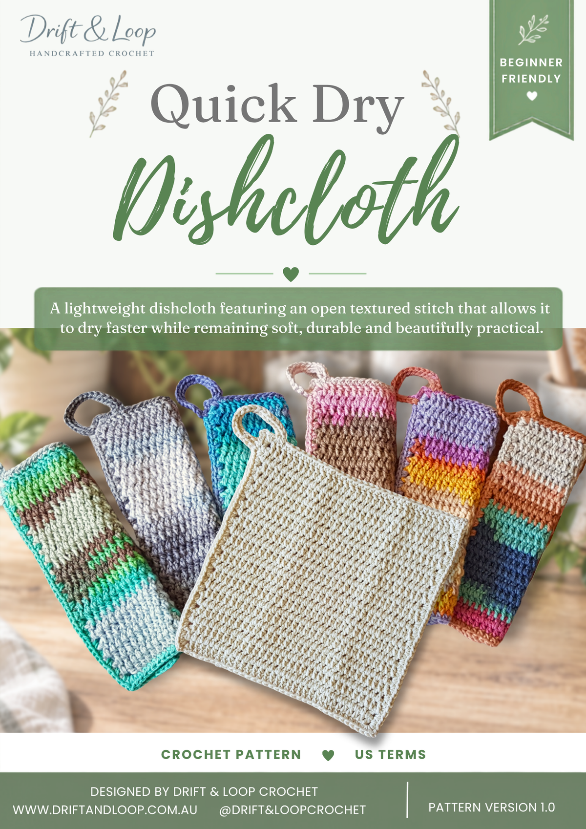 Quick Dry Crochet Dishcloth Pattern | Beginner Friendly PDF (Instant Download)
